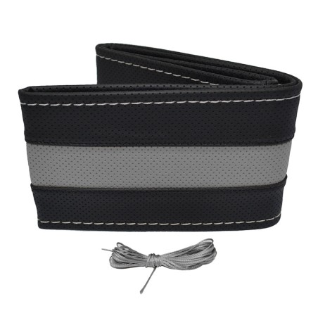 Κάλυμμα Τιμονιού Αυτοκινήτου Otom Stitching Δερματίνη Ραφτό Εξώγαζο Μαύρο - Γκρι Medium 37-39cm DK-305