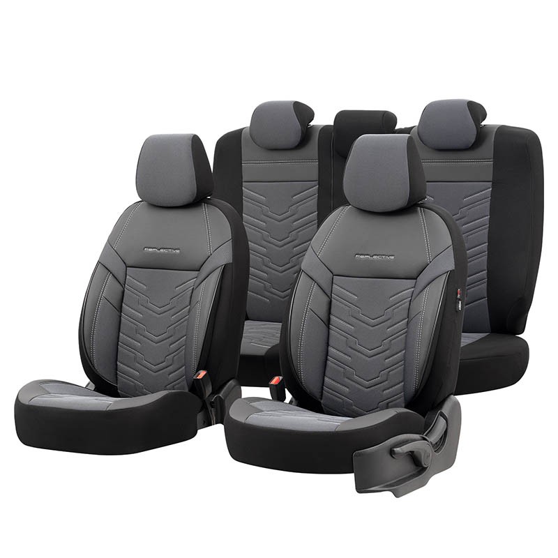 Καλύμματα Αυτοκινήτου Otom Reflective Design Universal Jacquard / Rachel / Δερματίνη Σετ Εμπρός / Πίσω 11 Τεμαχίων Μαύρο - Σκούρ