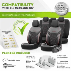 Καλύμματα Αυτοκινήτου Otom Reflective Design Universal Jacquard / Rachel / Δερματίνη Σετ Εμπρός / Πίσω 11 Τεμαχίων Μαύρο Με Κόκκ