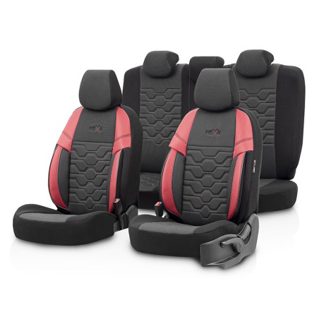 Καλύμματα Αυτοκινήτου Otom Hexa Design Universal Jacquard / Rachel / Δερματίνη Σετ Εμπρός / Πίσω 11 Τεμαχίων Μαύρο - Κόκκινο HEX