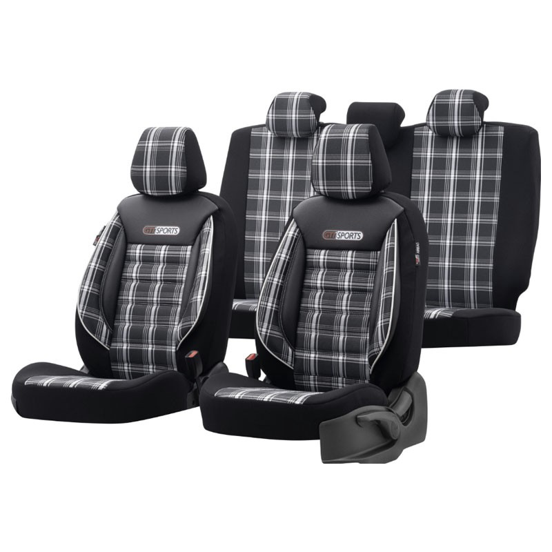 Καλύμματα Αυτοκινήτου Otom GTI Sports Design Universal Jacquard / Lacost / Δερματίνη Σετ Εμπρός / Πίσω 11 Τεμαχίων Μαύρο - Γκρι 