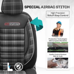 Καλύμματα Αυτοκινήτου Otom GTI Sports Design Universal Jacquard / Lacost / Δερματίνη Σετ Εμπρός / Πίσω 11 Τεμαχίων Μαύρο - Γκρι 
