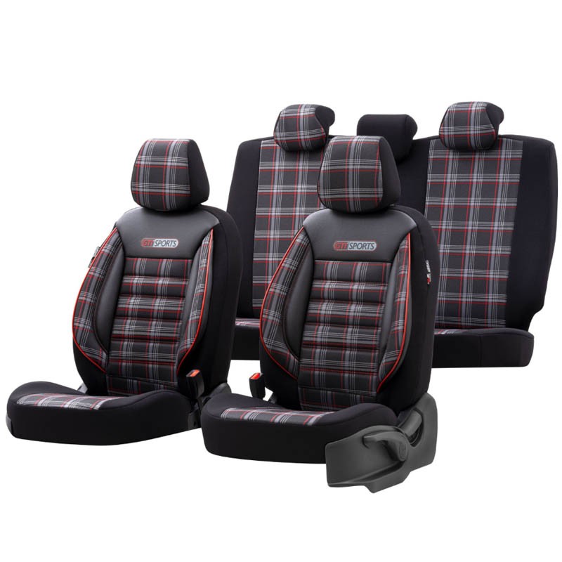 Καλύμματα Αυτοκινήτου Otom GTI Sports Design Universal Jacquard / Lacost / Δερματίνη Σετ Εμπρός / Πίσω 11 Τεμαχίων Μαύρο - Κόκκι
