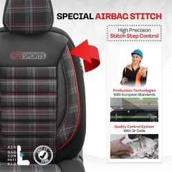 Καλύμματα Αυτοκινήτου Otom GTI Sports Design Universal Jacquard / Lacost / Δερματίνη Σετ Εμπρός / Πίσω 11 Τεμαχίων Μαύρο - Κόκκι