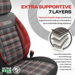 Καλύμματα Αυτοκινήτου Otom GTI Sports Design Universal Jacquard / Lacost / Δερματίνη Σετ Εμπρός / Πίσω 11 Τεμαχίων Μαύρο - Κόκκι