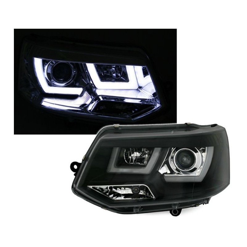 Φανάρια εμπρός led για Vw Transporter T5 (2009+) - μαύρα , με λάμπες (Η1) - σετ 2τμχ.