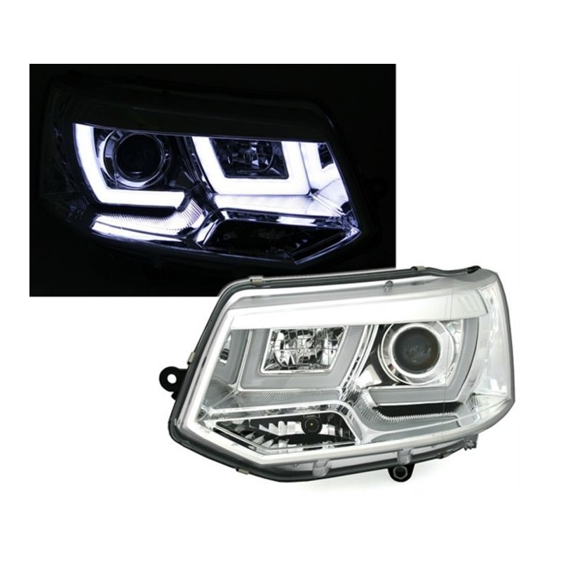 Φανάρια εμπρός led για Vw Transporter T5 (2003-2009) - chrome , με λάμπες (Η1) - σετ 2τμχ.