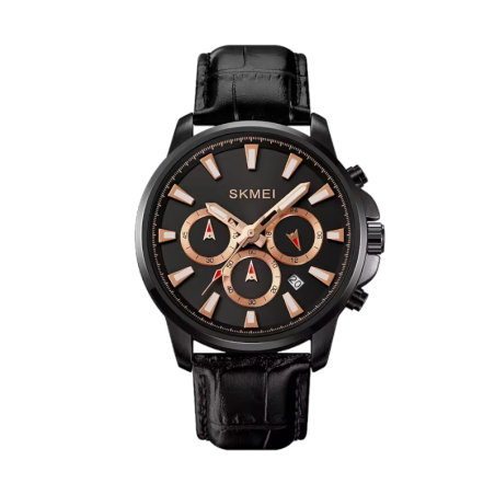 Aναλογικό ρολόι χειρός – Skmei - 2071 - Black-Gold/Leather Black