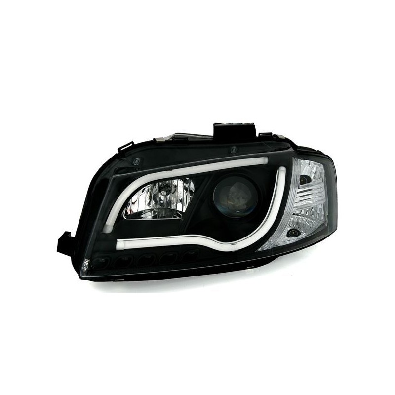 Φανάρια εμπρός led Light Bar Design για Audi A3 (2003-2008) -μαύρα , με λάμπες (H7/Η1) - σετ 2τμχ.