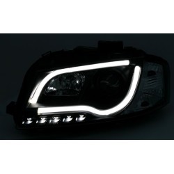 Φανάρια εμπρός led Light Bar Design για Audi A3 (2003-2008) -μαύρα , με λάμπες (H7/Η1) - σετ 2τμχ.