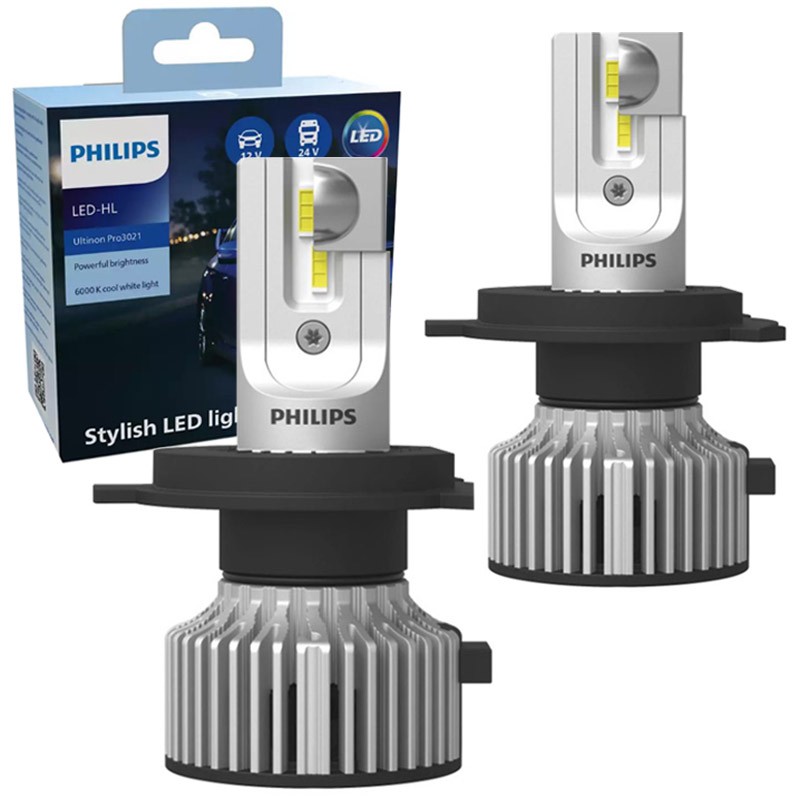 Λάμπες Led H4 Philips Ultinon Pro3021 12V 24V 18W 6000K 1000/1500lm 11342U3021X2 2 Τεμάχια