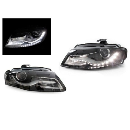 Φανάρια εμπρός με DRL led για Audi A4 B8 (2007-2011) -μαύρα , χωρίς λάμπες (Η7) - σετ 2τμχ.