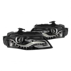 Φανάρια εμπρός με DRL led για Audi A4 B8 (2007-2011) -μαύρα , χωρίς λάμπες (Η7) - σετ 2τμχ.