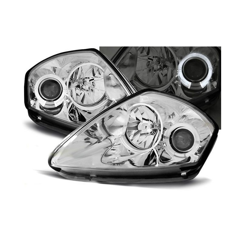 Φανάρια εμπρός angel eyes για Mitsubishi Eclipse (2000-2005) - chrome , με λάμπες (Η1) - σετ 2τμχ.