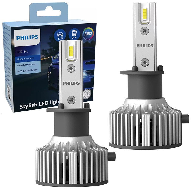Λάμπες Led H1 Philips Ultinon Pro3021 12V 24V 18W 6000K 1600lm 11258U3021X2 2 Τεμάχια