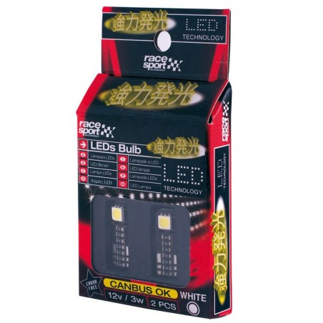 Λάμπες Led T10 12volt 3W 1 Smd Led Canbus Λευκό Φως RaceSport LIT0541 2 Τεμάχια