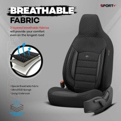 Καλύμματα Αυτοκινήτου Otom Sport Plus City Design Universal Βαμβακερό Ύφασμα / Rachel / Δερματίνη Σετ Εμπρός / Πίσω 11 Τεμαχίων 