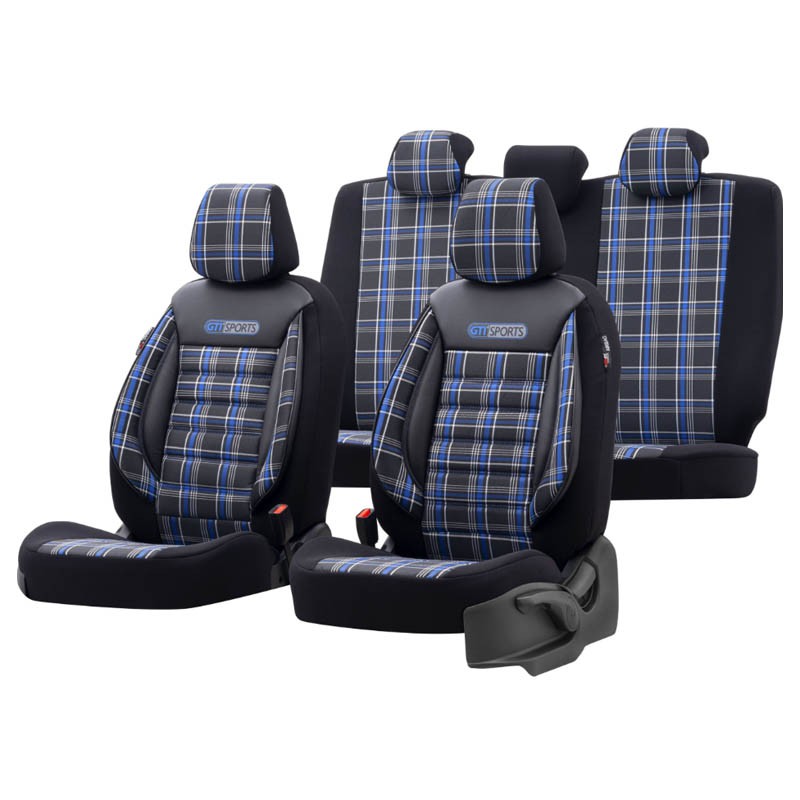 Καλύμματα Αυτοκινήτου Otom GTI Sports Design Universal Jacquard / Lacost / Δερματίνη Σετ Εμπρός / Πίσω 11 Τεμαχίων Μαύρο - Μπλε 