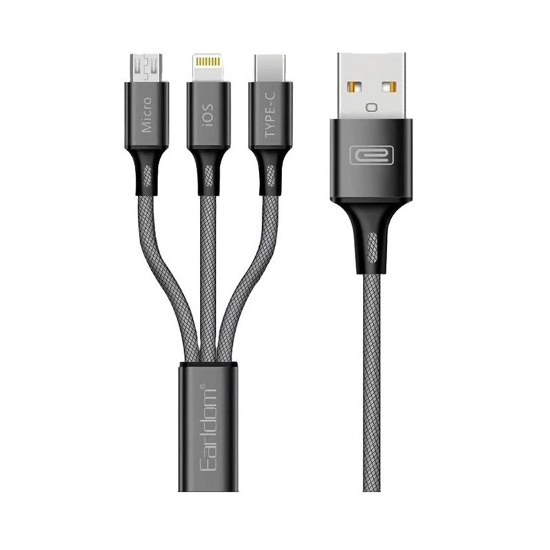 Καλώδιο Φόρτισης Και Μεταφοράς Δεδομένων USB Earldom EC-IMC017 3 In 1 Carbon 1.2m 1 Τεμάχιο