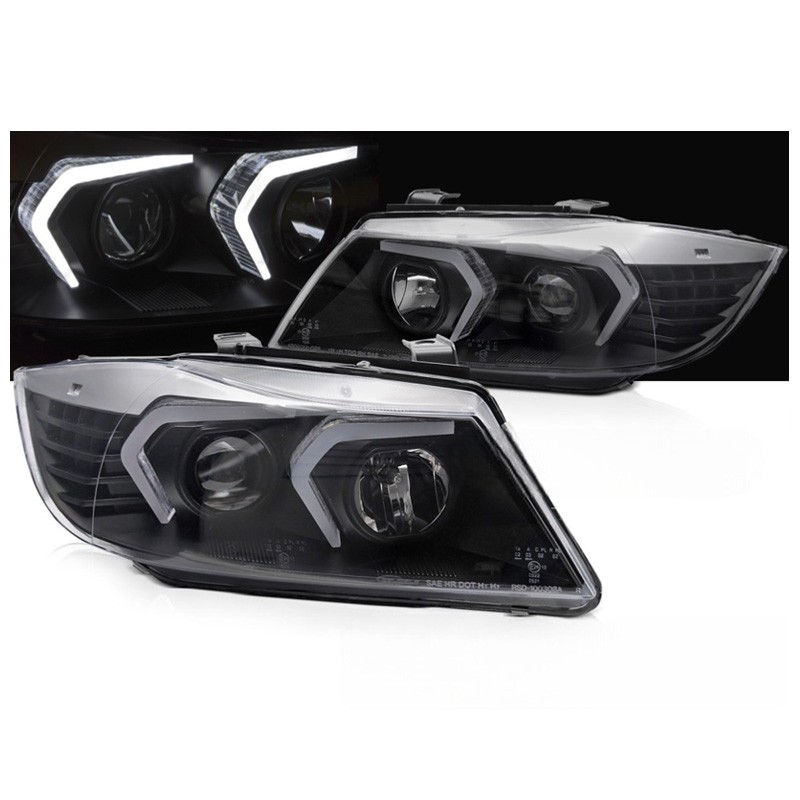 Μπροστινά Φανάρια Set Για Bmw 3 E90 / E91 05-08 G60 Look 3D DRL & Led Φλας Μαύρα H7/H1 Reliable Auto Parts