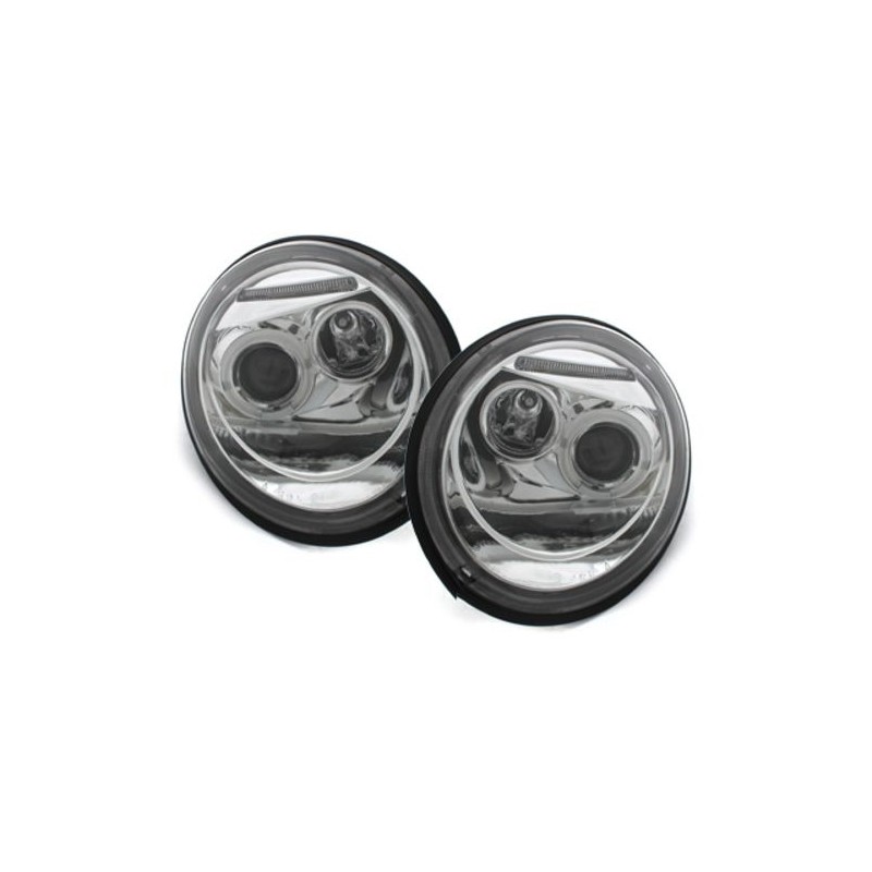 Φανάρια εμπρός angel eyes για Vw Beetle (1998-2005) , μάυρα , με λάμπες (Η1) - σετ 2τμχ.