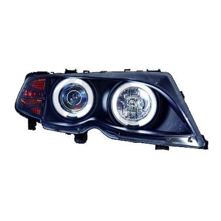 Φανάρια εμπρός angel eyes για BMW E46 sedan (2001-2003) - μαύρα με CCFL , με λάμπες (Η1) - σετ 2τμχ.