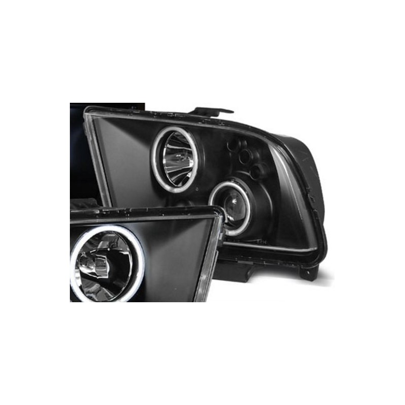 Φανάρια εμπρός led angel eyes για Ford Mustang (2004-2009) , μαύρα , με λάμπες (Η1) - σετ 2τμχ.