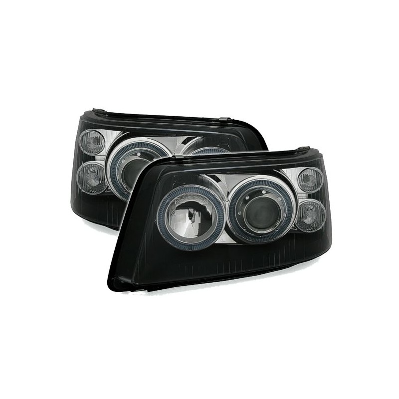Φανάρια εμπρός angel eyes για Vw Transporter T5 (2003-2009) - μαύρα , χωρίς λάμπες (Η7) - σετ 2τμχ.