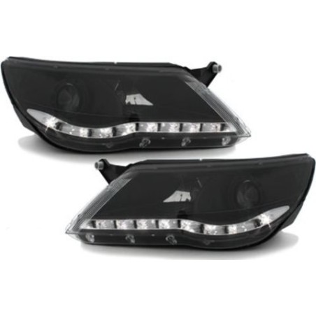 Φανάρια εμπρός led για Vw Tiguan (2007-2011) , μαύρα , με λάμπες (Η1) - σετ 2τμχ.