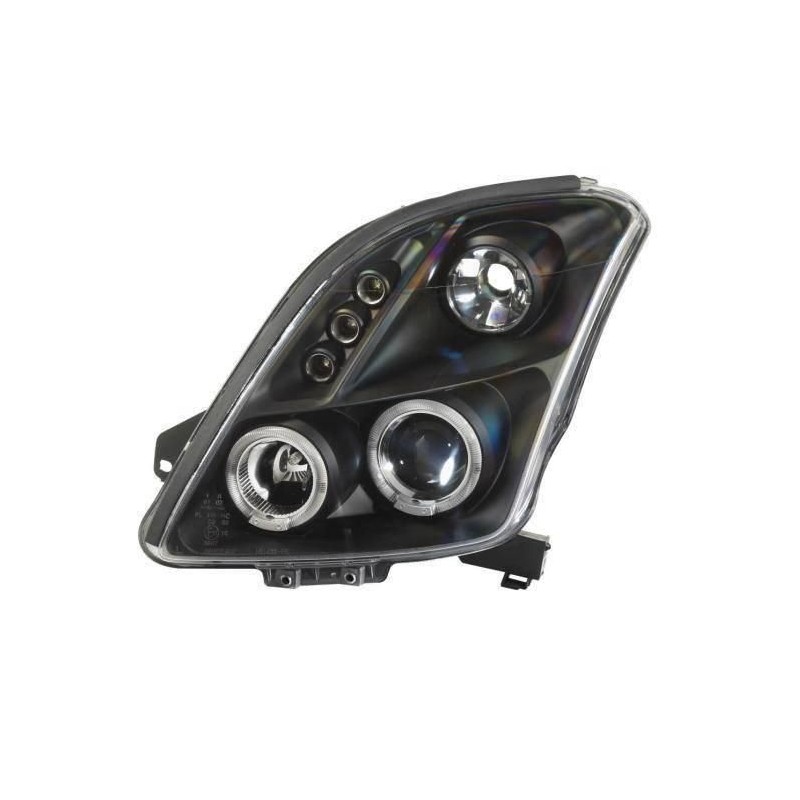 Φανάρια εμπρός angel eyes για Suzuki Swift (2005-2010) - black , με λάμπες (Η1) - σετ 2τμχ.