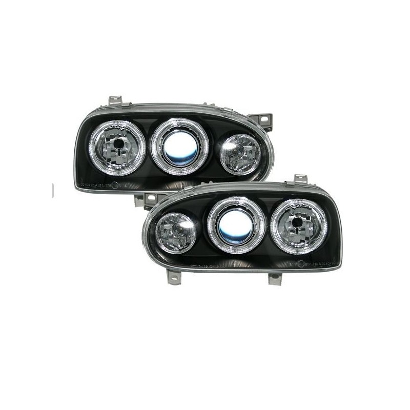 Φανάρια εμπρός angel eyes για Vw Golf ΙΙΙ - μαύρα , χωρίς λάμπες (Η7) - σετ 2τμχ.
