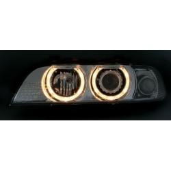 Φανάρια εμπρός angel eyes για BMW E39 (1995-2003) - μαύρα , με λάμπες (Η7) - σετ 2τμχ.