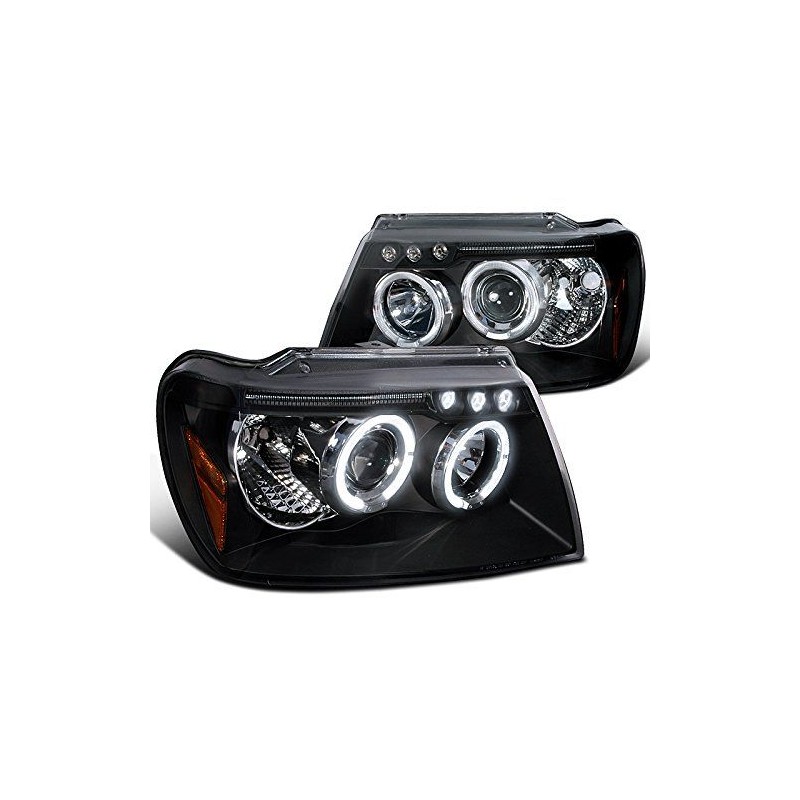Φανάρια εμπρός led angel eyes για Jeep Grand Cherokee (1999-2005) - μαύρα , με λάμπες (Η1) - σετ 2τμχ.