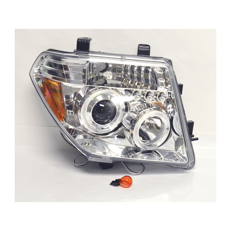 Φανάρια εμπρός led angel eyes για Nissan Navara / Pathfinder (2005-2009) - chrome , με λάμπες (Η1) - σετ 2τμχ.