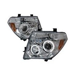 Φανάρια εμπρός led angel eyes για Nissan Navara / Pathfinder (2005-2009) - chrome , με λάμπες (Η1) - σετ 2τμχ.
