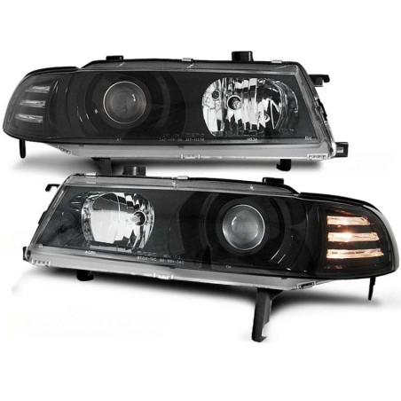 Φανάρια εμπρός angel eyes για Honda Prelude (1992-1995) - μαύρα , με λάμπες (Η7) - σετ 2τμχ.