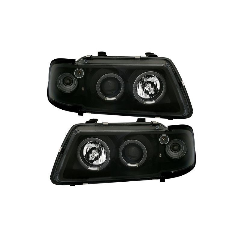 Φανάρια εμπρός angel eyes για Audi A3 (1996-2000) - μαύρα , με λάμπες (Η1) - σετ 2τμχ.