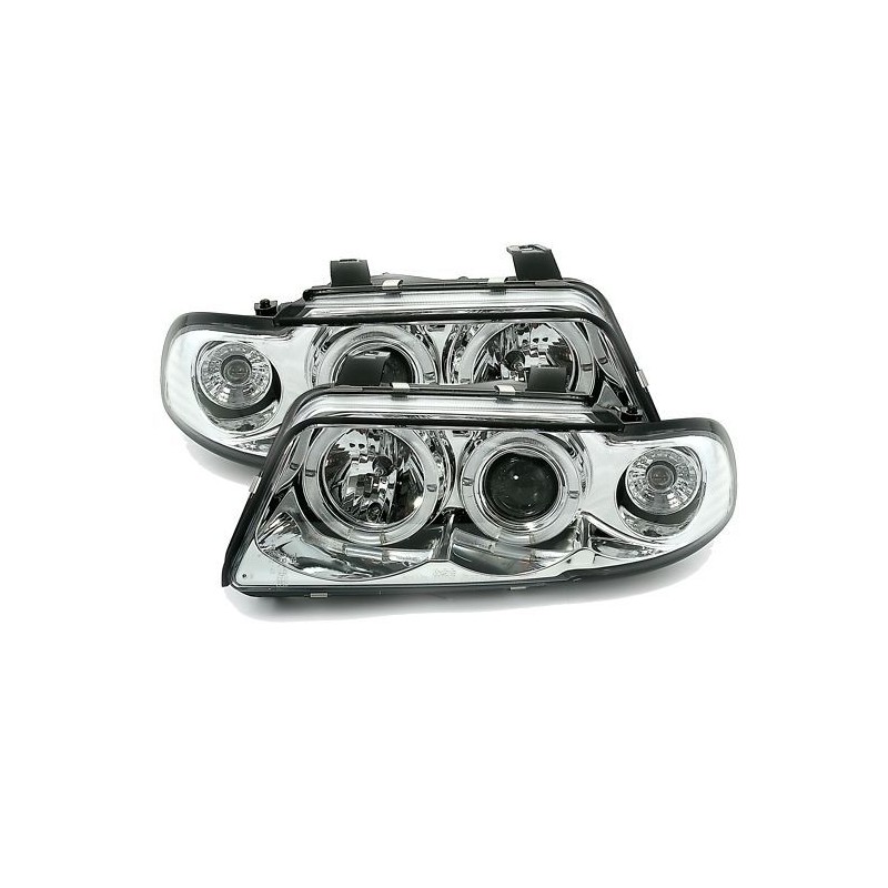 Φανάρια εμπρός angel eyes για Audi A4 (1995-1998) - chrome , με λάμπες (Η1) - σετ 2τμχ.