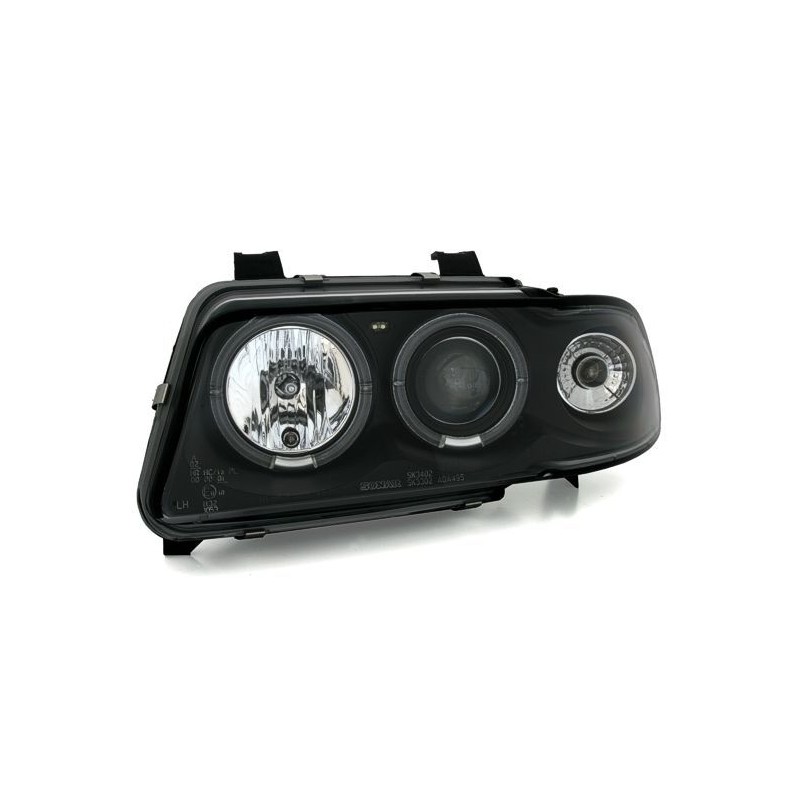 Φανάρια εμπρός angel eyes για Audi A4 (1995-1998) -μαύρα , με λάμπες (Η1) - σετ 2τμχ.