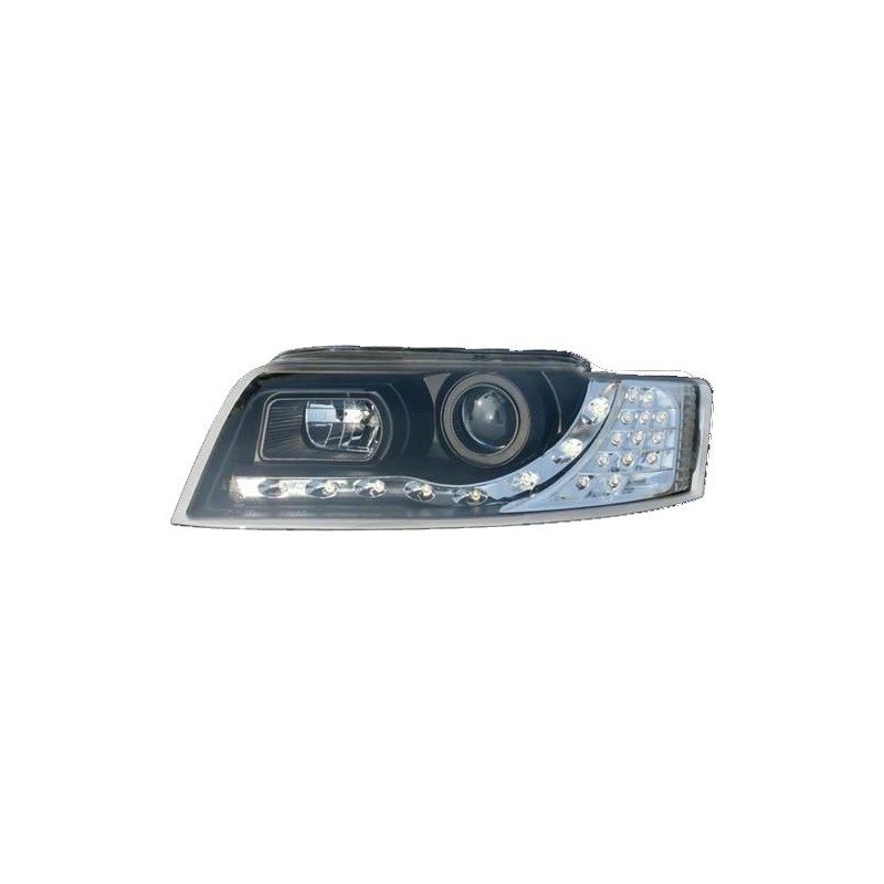 Φανάρια εμπρός led Dayline για Audi A4 (1999-2001) - με led φλας, μαύρα , με λάμπες (Η1) - σετ 2τμχ.