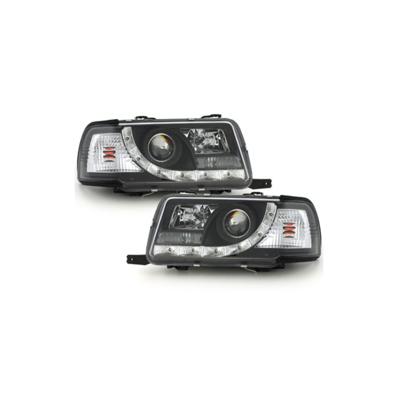Φανάρια εμπρός led για Audi 80 (1991-1994) - μαύρα , με λάμπες (Η1) - σετ 2τμχ.
