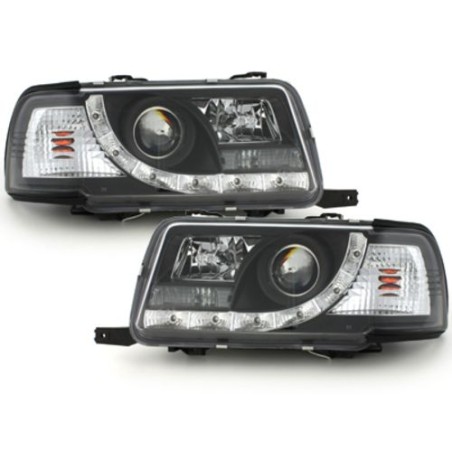 Φανάρια εμπρός led για Audi 80 (1991-1994) - μαύρα , με λάμπες (Η1) - σετ 2τμχ.