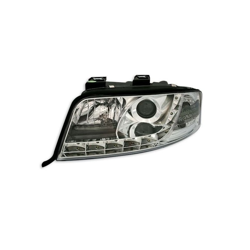 Φανάρια εμπρός με φώτα ημέρας led για Audi A6 (2001-2003) - chrome , με λάμπες (Η1) - σετ 2τμχ.