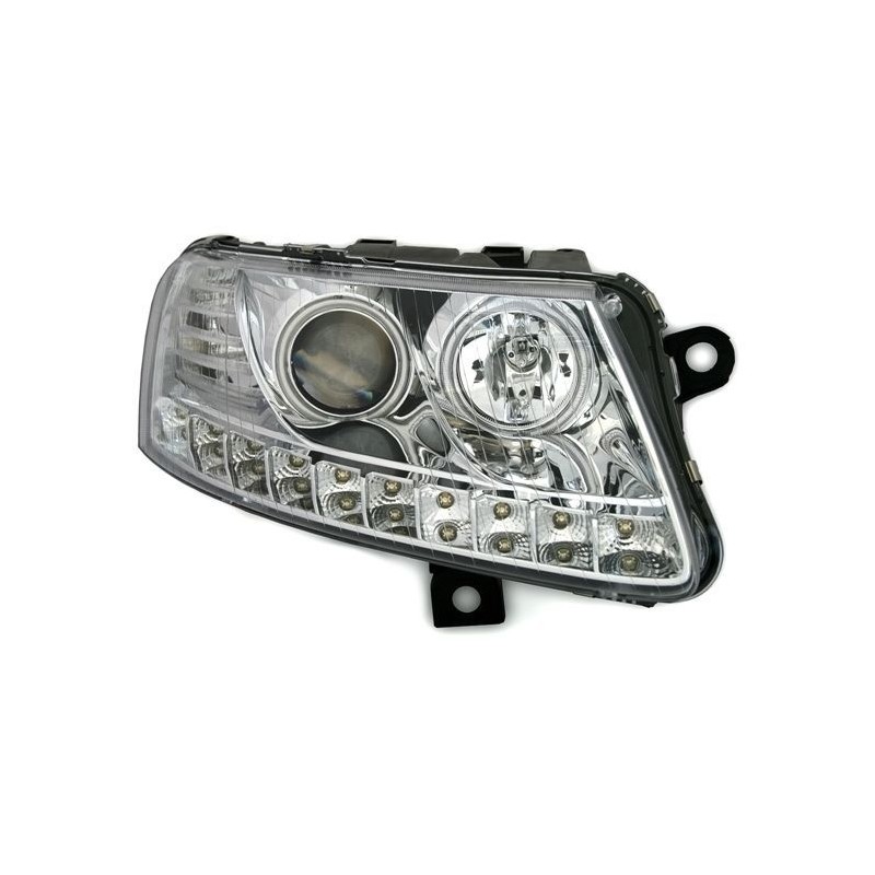 Φανάρια εμπρός angel eyes για Audi A6 led (2004-2008) - chrome , με λάμπες (Η1) - σετ 2τμχ.