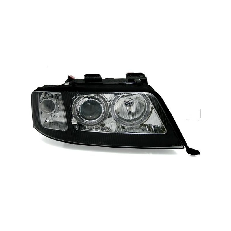 Φανάρια εμπρός angel eyes για Audi A6 (2001-2003) - μαύρα , χωρίς λάμπες (Η7) - σετ 2τμχ.