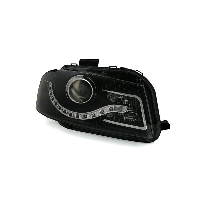 Φανάρια εμπρός led Dayline για Audi A3 (2003-2008) - μαύρα , με λάμπες (Η9) - σετ 2τμχ.