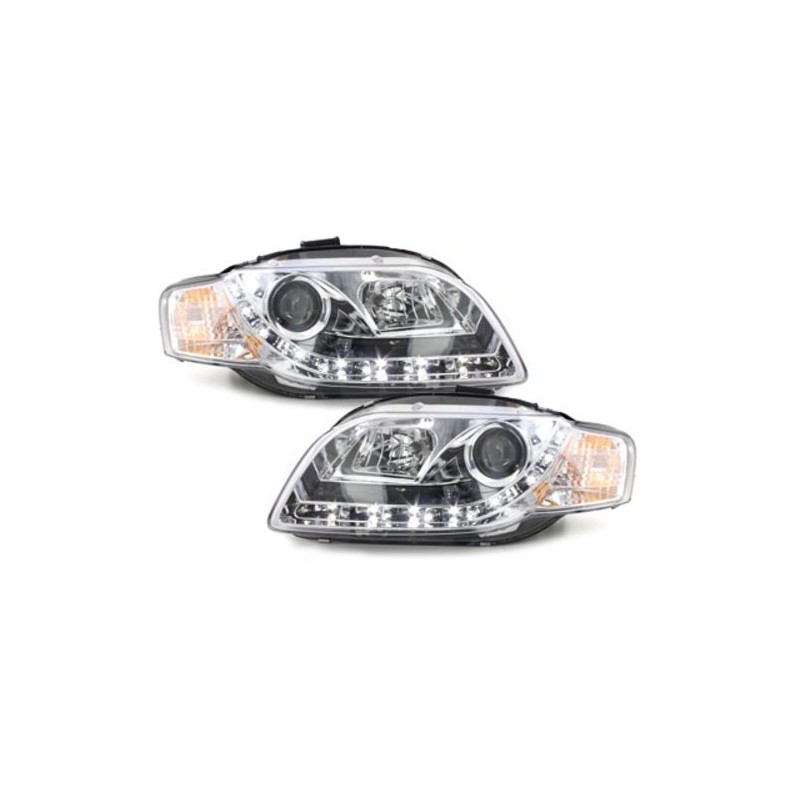 Φανάρια εμπρός led Daylight για Audi A4 (2004-2008) - chrome , με λάμπες (Η1) - σετ 2τμχ.