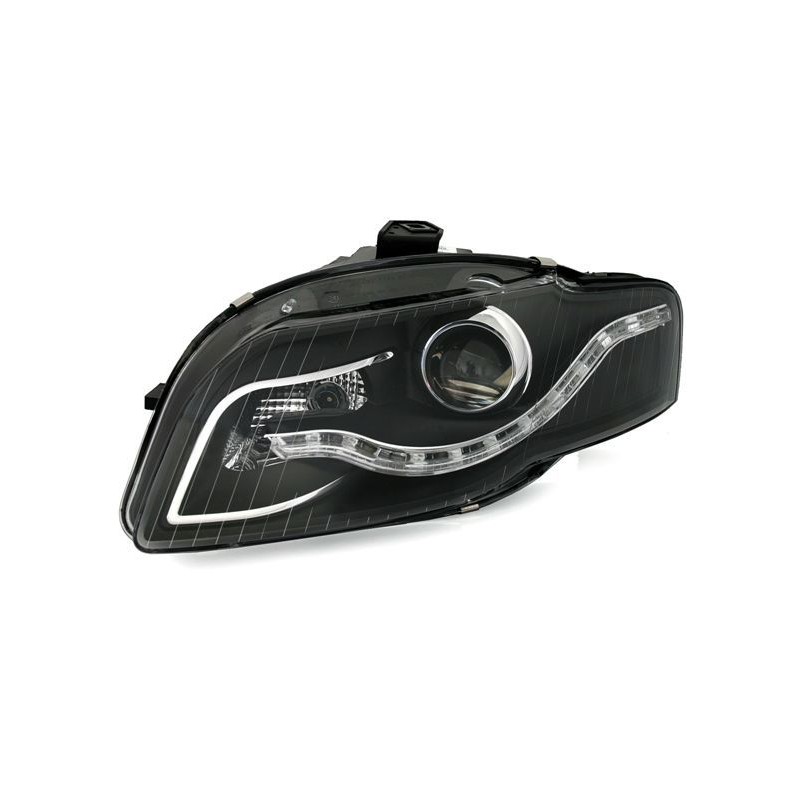Φανάρια εμπρός led για Audi A4 B7 (2004-2008) - chrome ,μαύρα , με λάμπες (Η1) - σετ 2τμχ.