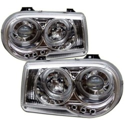 Φανάρια εμπρός angel eyes με led για Chrysler 300C (2004-2008) - chrome , με λάμπες (Η1) - σετ 2τμχ.