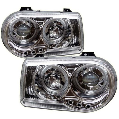 Φανάρια εμπρός angel eyes με led για Chrysler 300C (2004-2008) - chrome , με λάμπες (Η1) - σετ 2τμχ.